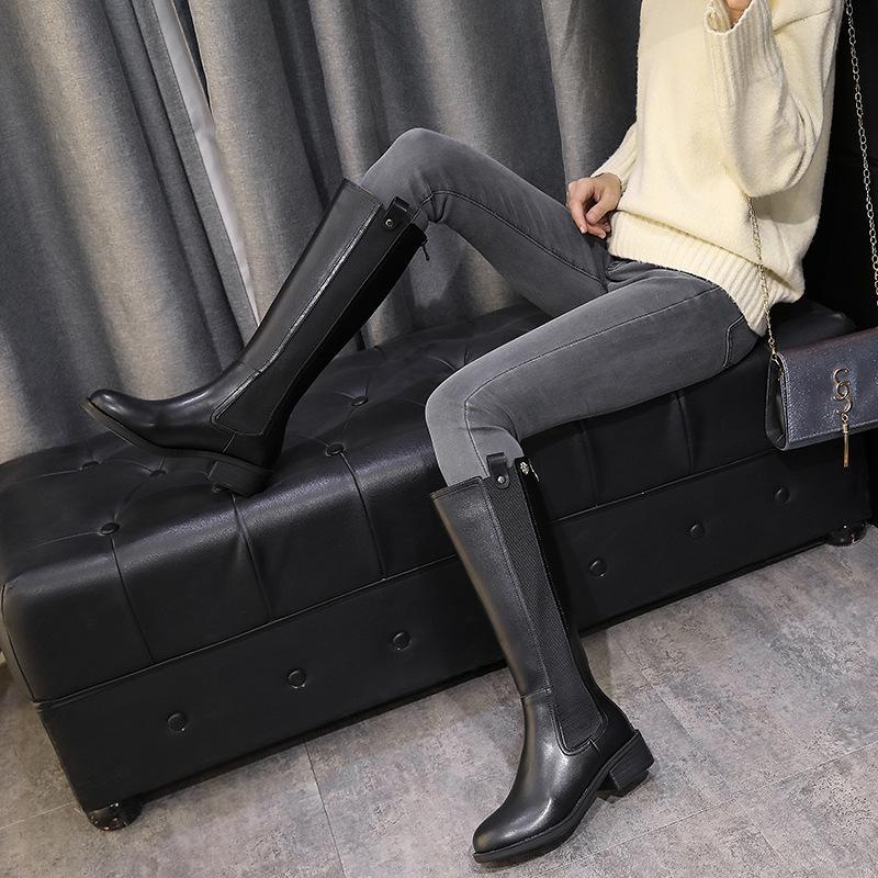 

LOVIRS Women Knee-high Boots 2020 Winter Knee High Boots Leather Ladies Black Long Booties Biker For Women
