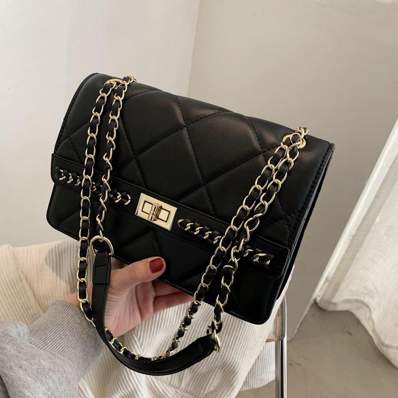 

Lattice Square Crossbody Bags for Women 2021 New High Quality Designer Purses and Handbags Female Chain PU Leather Shoulder Bag, Black