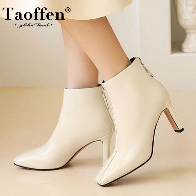 

TAOFFEN Plus Size 34-48 Women Ankle Boots Square Toe Zipper Women Short Boots Fashion Cool Party Winter Shoes Footwear, Black with fur