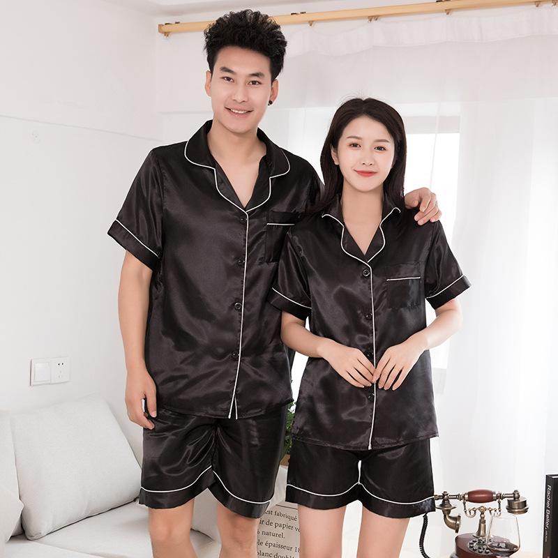 

Summer New Lovers 2PCS Pajamas Suit Intimate Lingerie Casual Home Clothing Satin Sleep Set Homewear Nightwear Black Pyjamas, Purple women