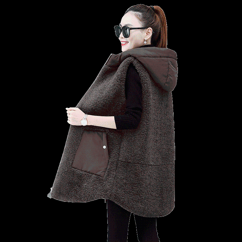 

Lamb Hair Vest Woman 2021 Spring Autumn New Plus Size Medium Long Thick Plush Vests Women Loose Cotton Vest Jacket Outer Wear, Green