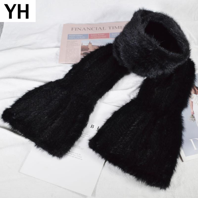 

Scarves 2021 Long Style Winter Real Natural Scarf 100% Genuine Shawl Women Knitted Ring