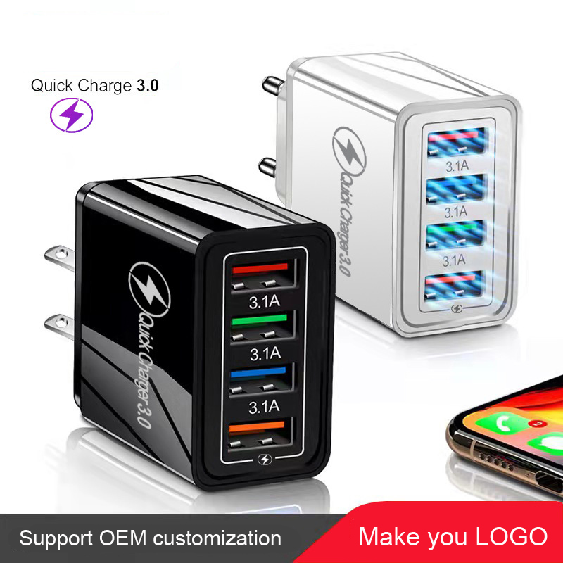 

Quick Charge 3.0 USB Charger 4 Ports Adapter QC 3.0 EU/US/UK Plug Wall Mobile Phone Fast Charger Home Wall Charger Travel Adapter