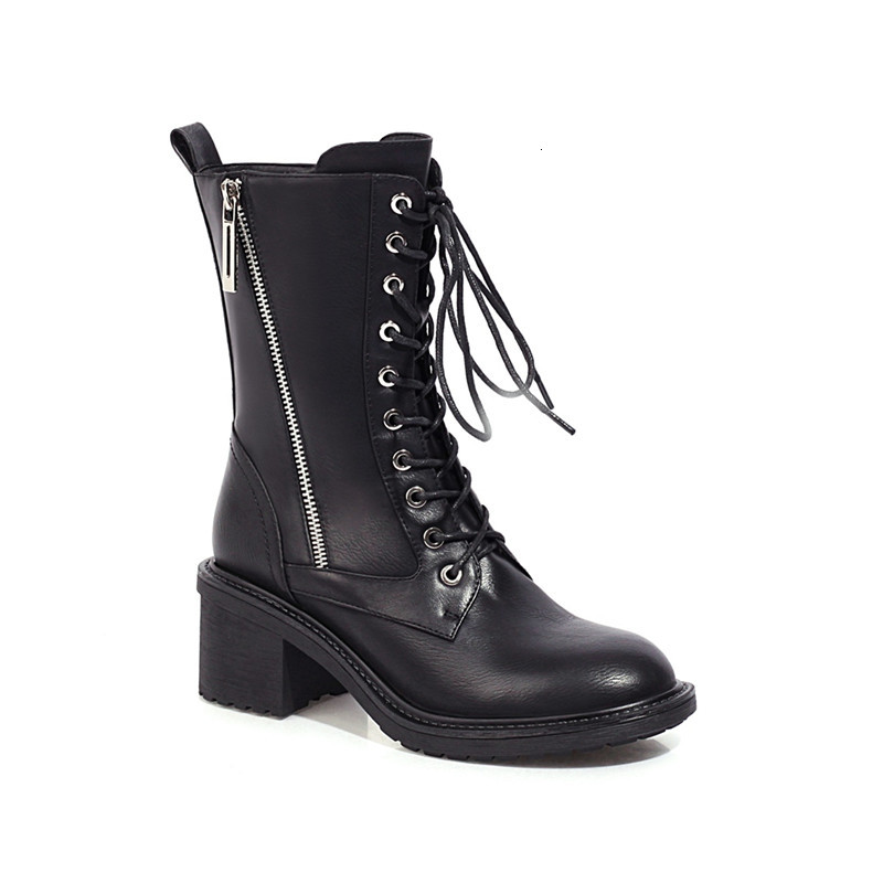 

2021 New Hot Women's Toe Heels Lace Up Ladies Winter Shoes Solid Grey Boots E0YA, Brown.