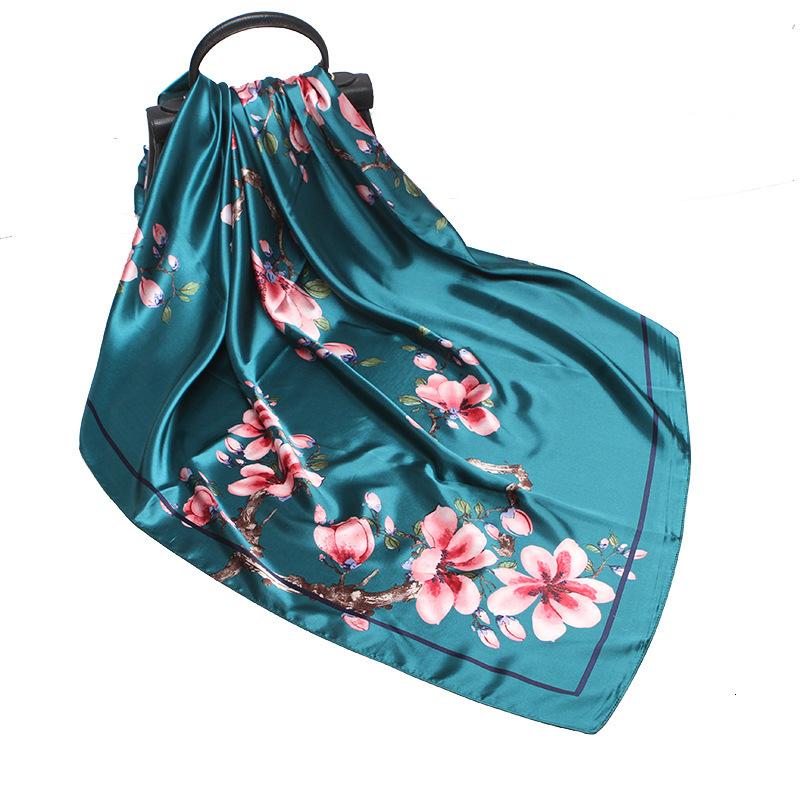 

Scarves 2021 Wintersweet Floral Women Silk Scarf Large Square Female Bandana Fashion Handkerchief Ladies Hijab Kerchief