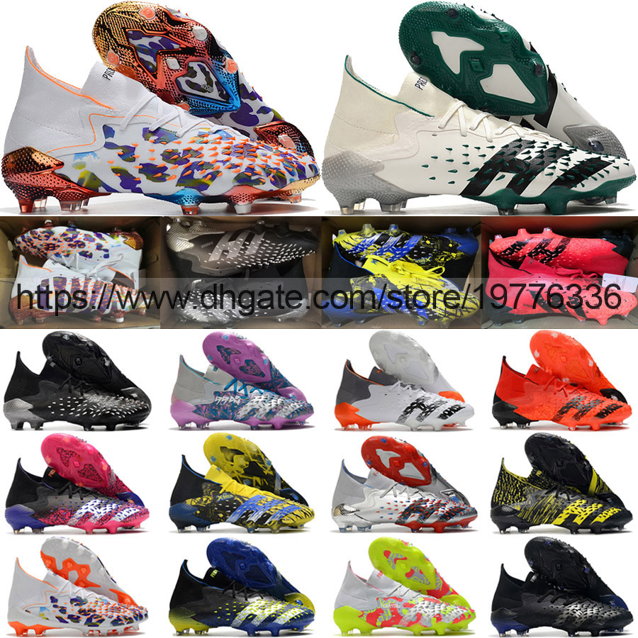 

send with bag Soccer Boots Predator Freak.1 FG AG Pogba Football Cleats Top Quality White Multi Pink Black Red Silver Green Yellow Leather Knit Socks Soccer Shoes, Ag 8