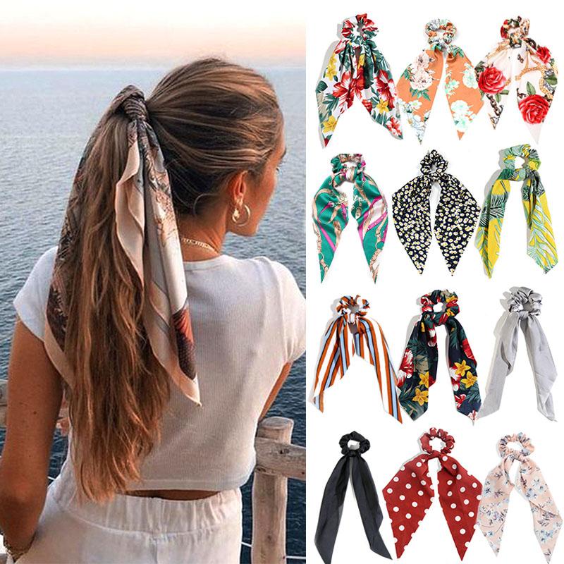 

Fashion Printing Hair Accessories Long Scarf Ribbons Scrunchie For Women Elegant Bow Tie Ponytail Holder Girl Elastic Hair Bands