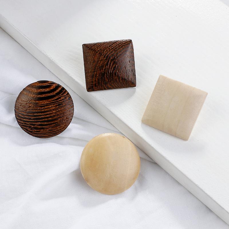 

AENSOA Simple Vintage Wood Earrings African Asymmetry Square Round Drop Earrings For Women Geometric Pendant Jewelry Gift
