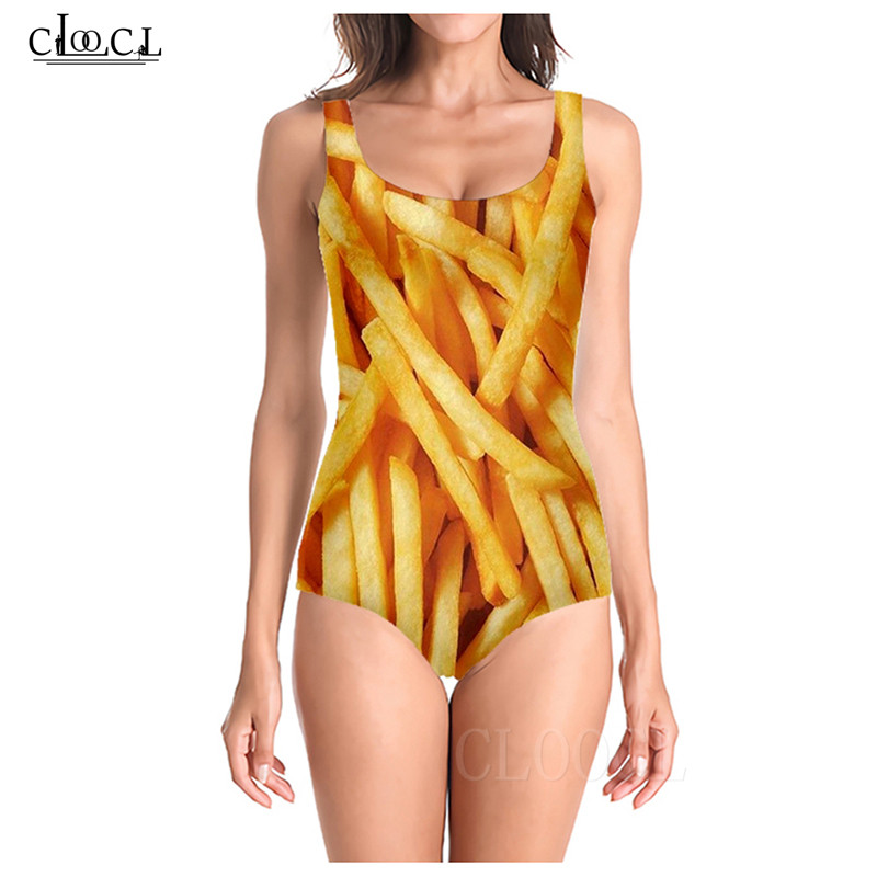 

CLOOCL 2021 Popular Delicious French Fries 3D Printed Summer Sleeveless Sexy Women Swimsuit Fashion Swimsuits Beach One Piece Swimwear, Swimsuit 1
