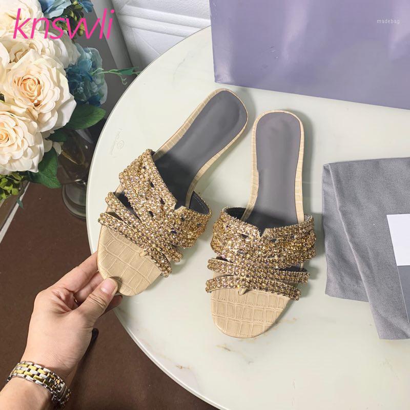 

Open Toe Crystal Glitter Flat Women Slippers Rhinestone Flip Flops Summer Sandals Runway Shoes Woman Mules Comfortable Slides1, Black