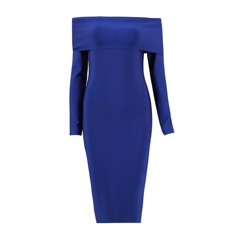 

2020 Long Black Women Sleeve Off-shoulder Bandage on Sheep Dressed 7jsp, Blue.