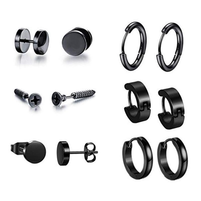 

6 Pair/set Trend Men Women Stainless Steel Personality Punk Earrings Unisex Ear Buckle Stud Jewelry