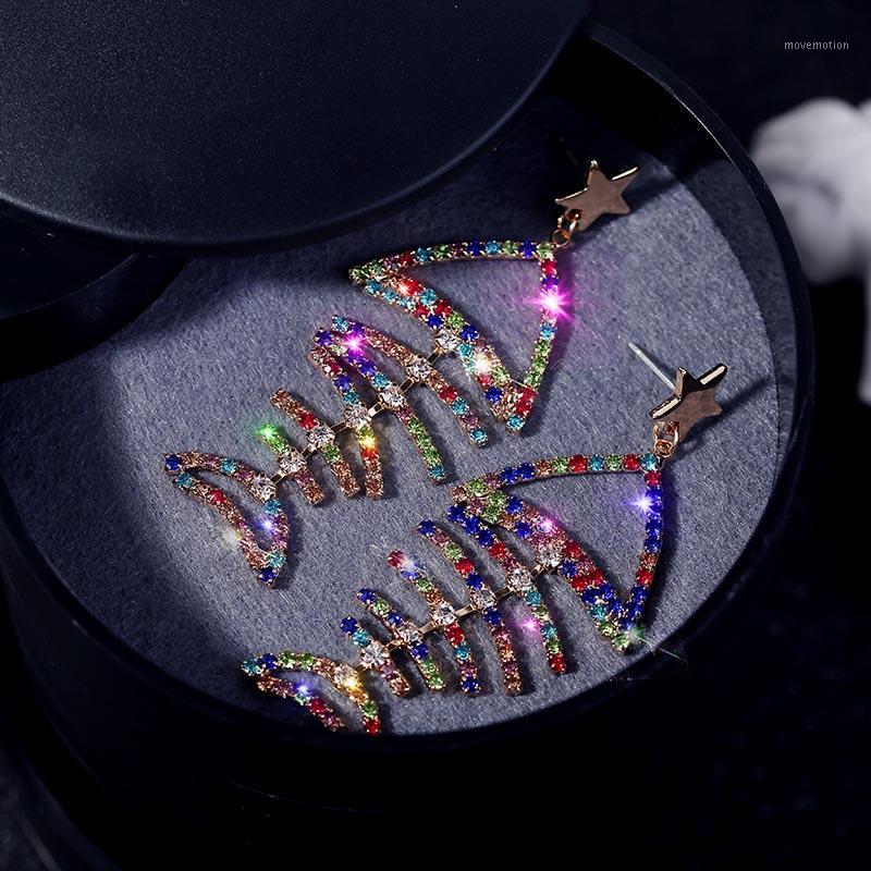 

New Trendy Multicolor Long Fish Star Rhinestone Drop Earrings For Women Luxury Geometric Crystal Large Earring Imitation Jewelry1