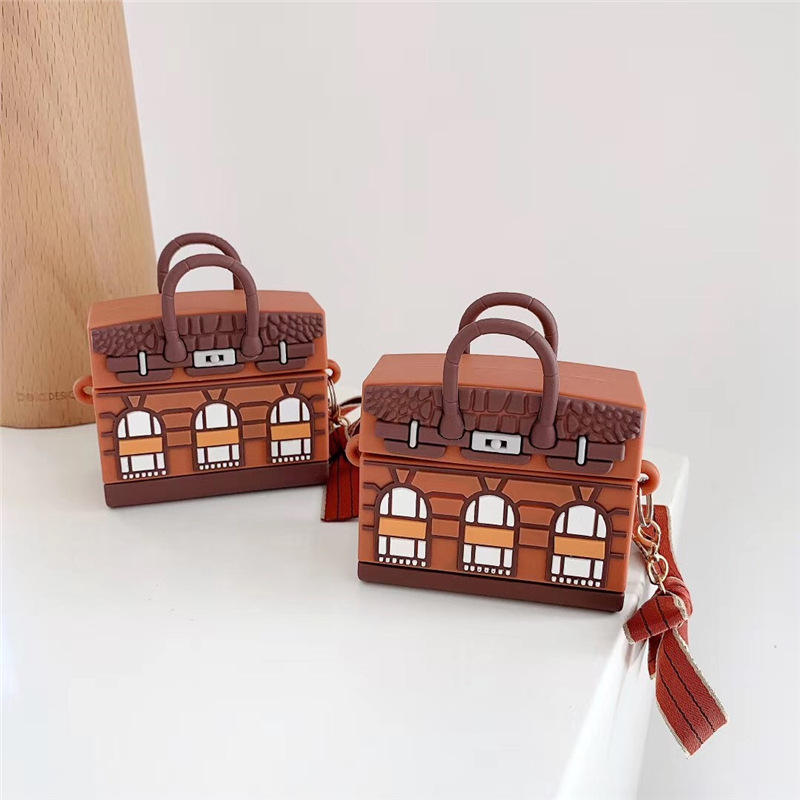 

For Airpods pro Case Luxury 3D Cute House Bag Silicone Wireless Earphone Case For Airpods 1 2 Cover with Long Crossing Strap