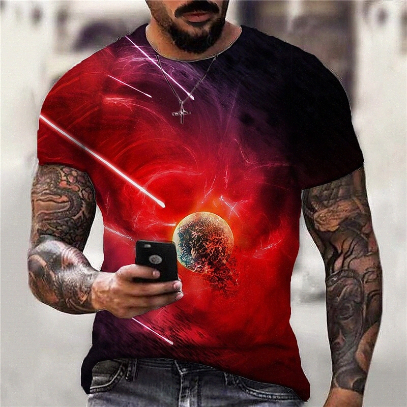 Men's T shirt 3D Print Graphic Interstellar Crew Neck Daily Sports Print Short Sleeve Tops Casual Classic Designer Big and Tall Red 50Dn#