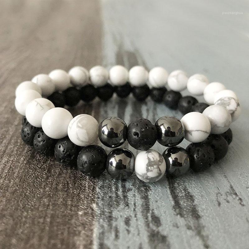 

Tennis Matching Couple His Her Bracelets Lava Hematite Beaded Bracelet Men Howlite Friendship Wrist, Golden;silver