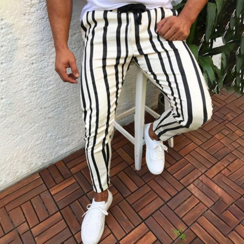 

Men Casual Sport Pants Slim Fit Trousers Running Stripe Sweatpants Men's Black Fashion Elastic Waist Pants Hip Hop Pants, Yellow