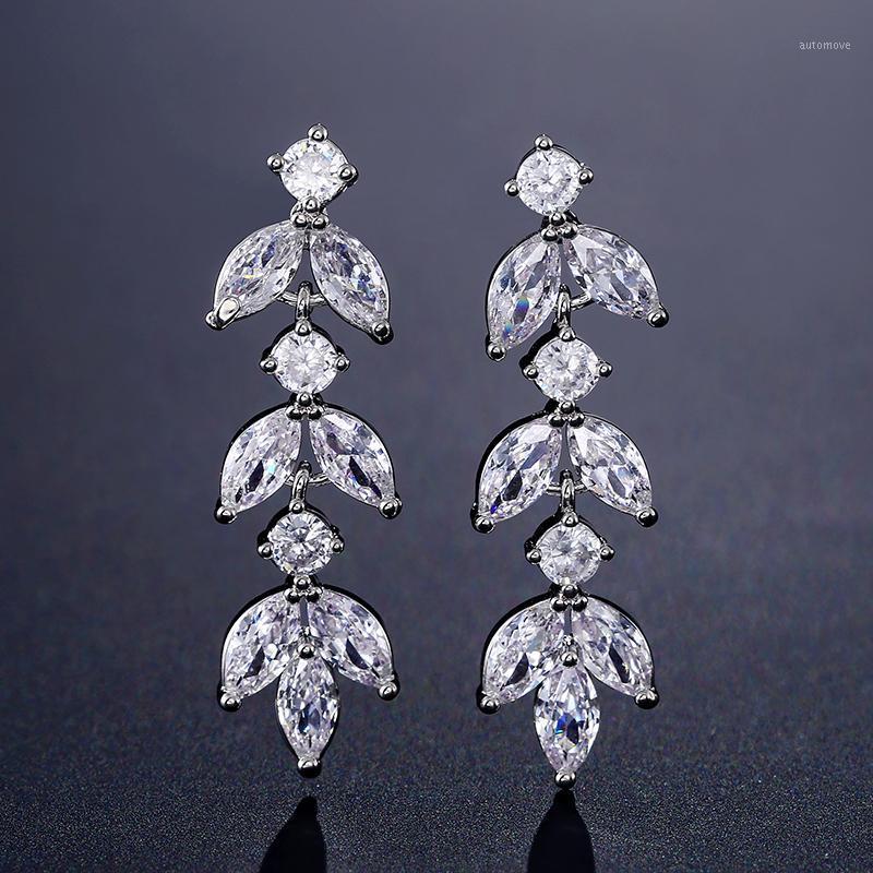 

UILZ Occident Fashion Clover Superimposed Full Inlay Drop Zircon Dangle Earrings For Bridal Wedding Attractive Jewelry UE22301