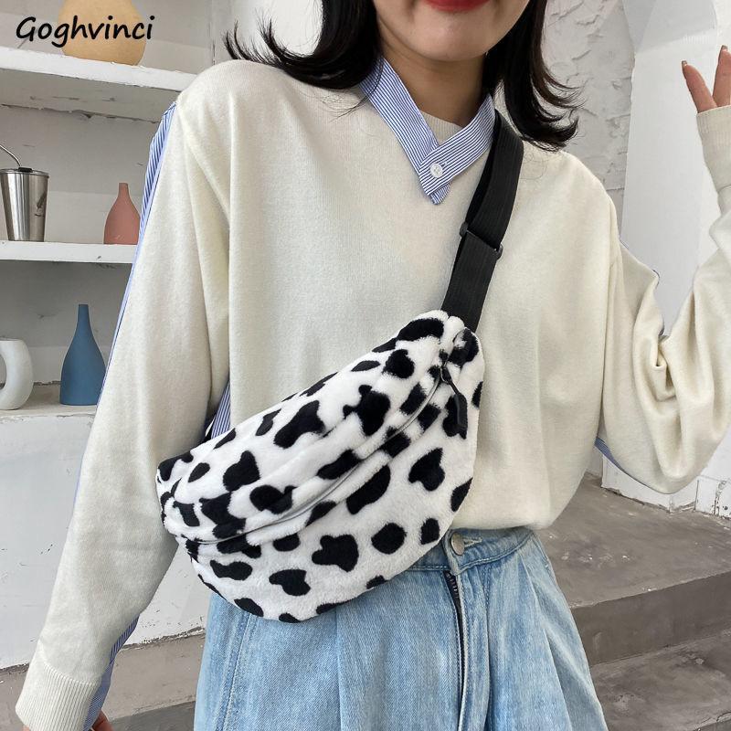 

Cute Cow Pattern Winter Women Belt Bags Designer Plush Waist Packs Fanny Pack Ladies Bum Hip Bag Harajuku Causal Fashion Korean1, Sky blue
