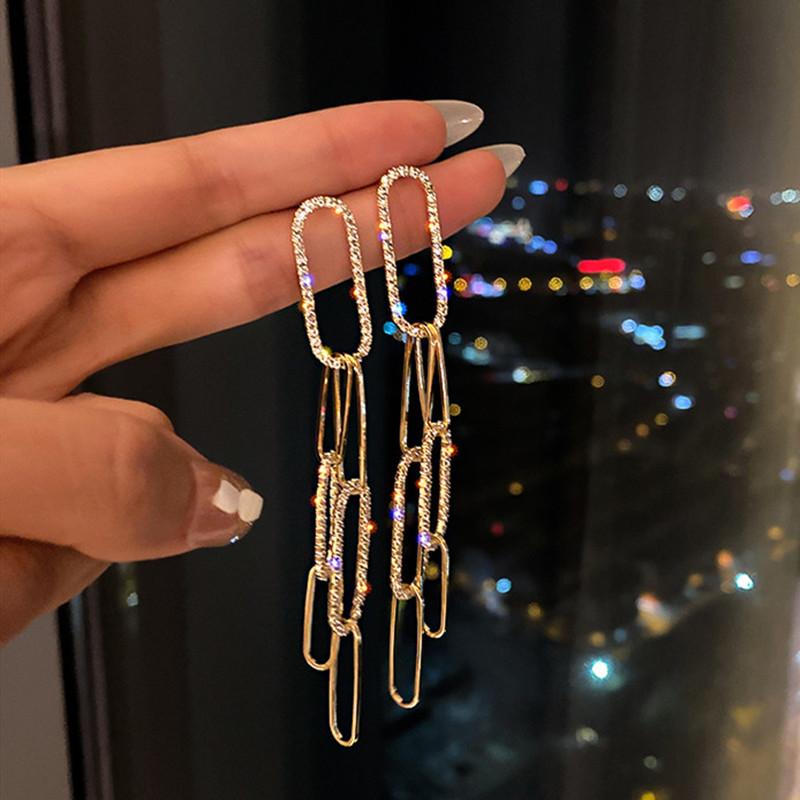 

Dangle & Chandelier FYUAN Long Tassel Crystal Drop Earrings For Women Bijoux Geometric Chain Rhinestone Statement Jewelry