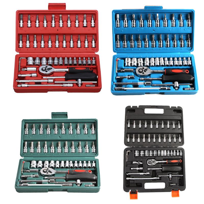 

46pcs Socket Ratchet Car Repair Tool Wrench Set Head Ratchet Pawl Socket Spanner Screwdriver Professional Metalworking Tool Kit