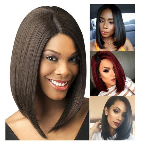 

Young and Beauty Short Straight Bob Hairstyle Synthetic Wigs Brown to Light Blonde Ombre Hair Side Part For Women Cosplay Heat Resistant Wig, Black