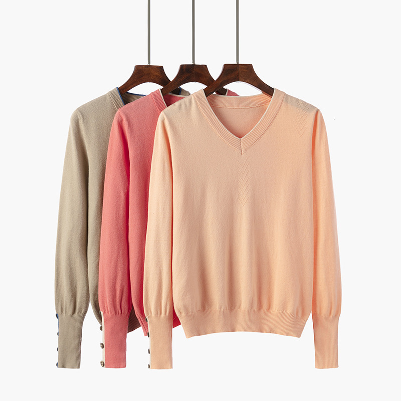 

2021 New Oversize V-neck Cashmere Knitted Women Sweater Autumn Winter Korean Long Sleeve Jumper Pullover Female Knitwear 7hec, Khaki