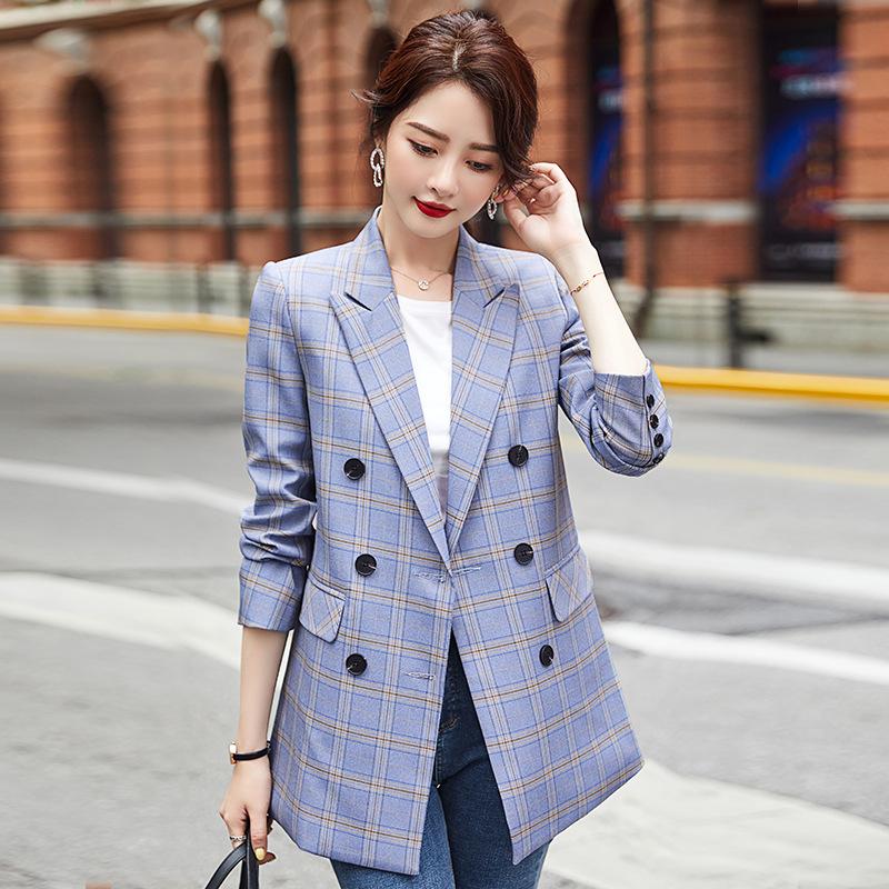 

Autumn fashion women' office jacket suit 2021 new loose plaid ladies mid-length jacket Casual Blazer Female high quality