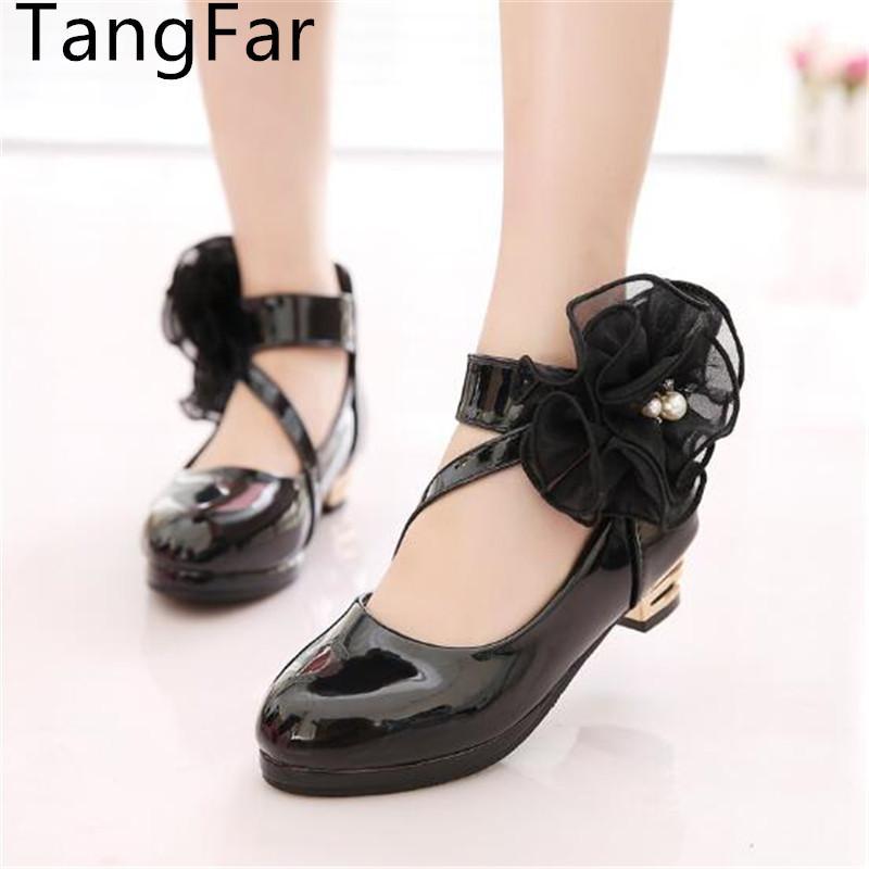 

Girls Leather Shoes Autumn Floral Sandals New Children Shoes High Heels Princess Sweet Sandals For Girls1, Black