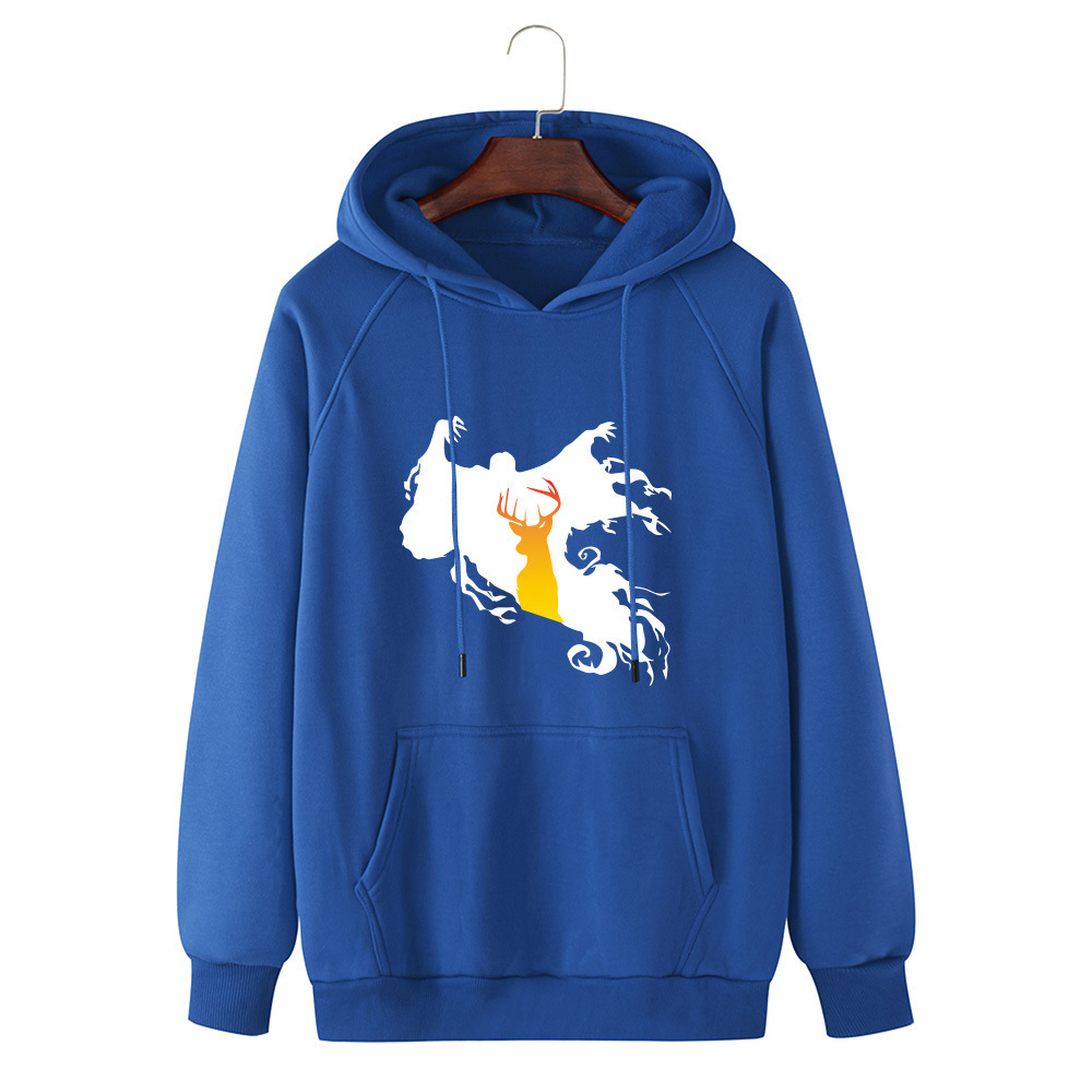 

2020 autumn winter new Christmas European and American street men's elk print plus size hooded sweater, Black