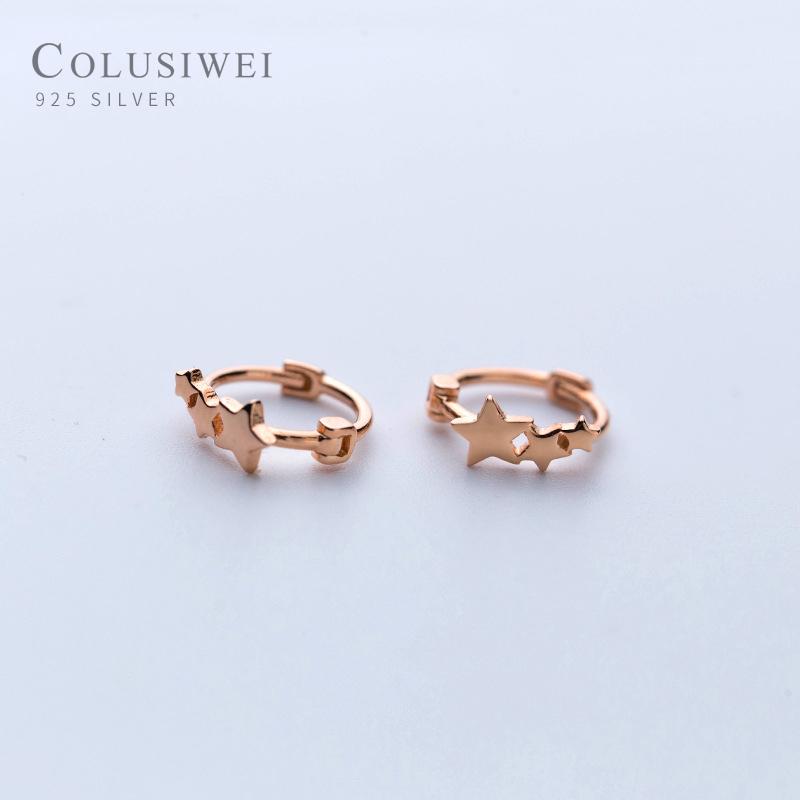 

Colusiwei Genuine 925 Sterling Silver Stackable Star Hoop Earrings for Women Rose Gold Color Fashion Real Silver Jewelry