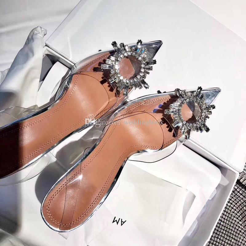 

With Box New Perfect Official Quality Amina Shoes Begum Crystal-embellished Pvc Slingback Pumps Muaddi Restocks Begum Pvc Slingbacks 10cm High Heel, As shown