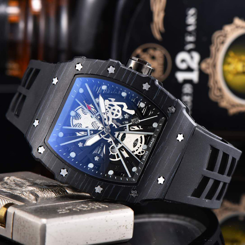 

Top sale high quality quartz movement watches for men the carbon fiber case colorful rubber strap battery sport wristwatch waterproof clock