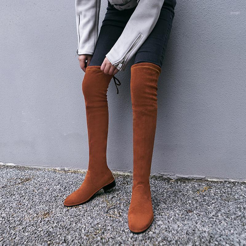 

2021 New Women's Autumn Thigh Boots Winter Plush Over The Knee Boots Sexy Female Stretch Low Heel 34-431, 1 gray