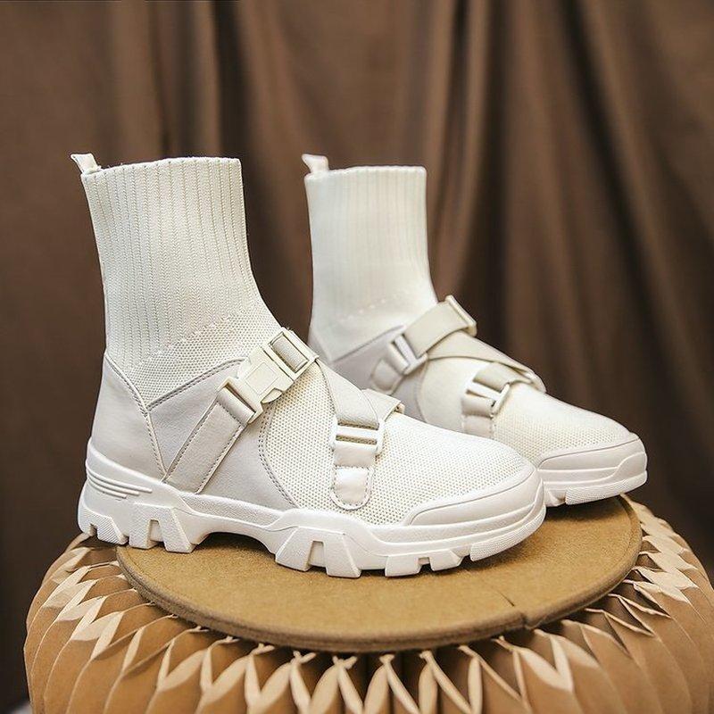 

Women Boots Black Sock Boots 2021 New Punk Gothic Women's Ankle Shoes Platform Shoes Women White Sock Cool Ladies, Beige
