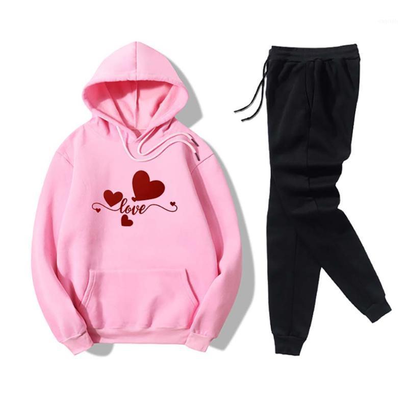 

Spring Autumn Women Tractsuit Long Sleeve Heart Printed Pullover and Pants Sportwear Fitness Running Set 2 Piece Lady Clothing1, Black