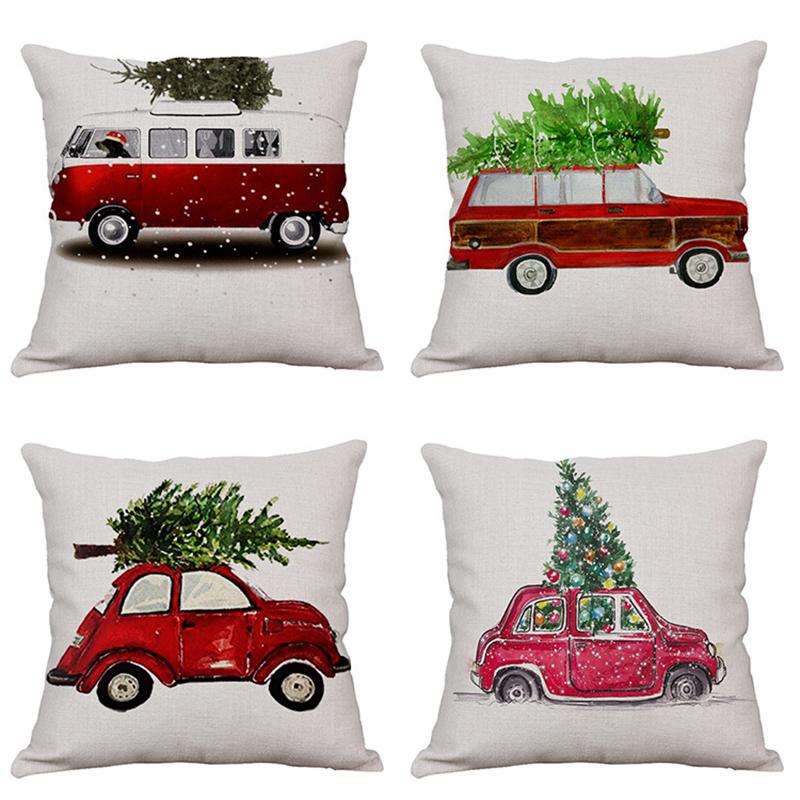 

1pcs New Year Christmas pillow Christmas Tree Linen Pillowcase Cartoon Car Decorations for Home Gifts Navidad 2020