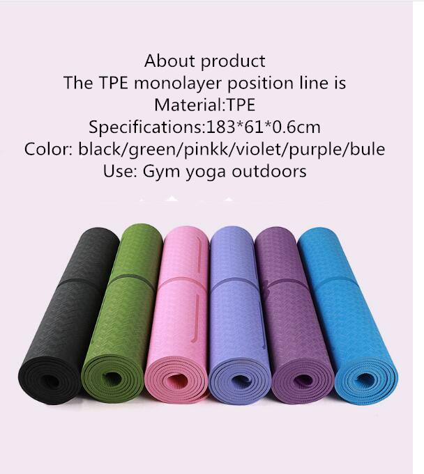 

TPE multi color double-layer yoga mat 6mm beginner's more environment-friendly odorless anti-skid 183*61 cm fitness flat support pad, Blue