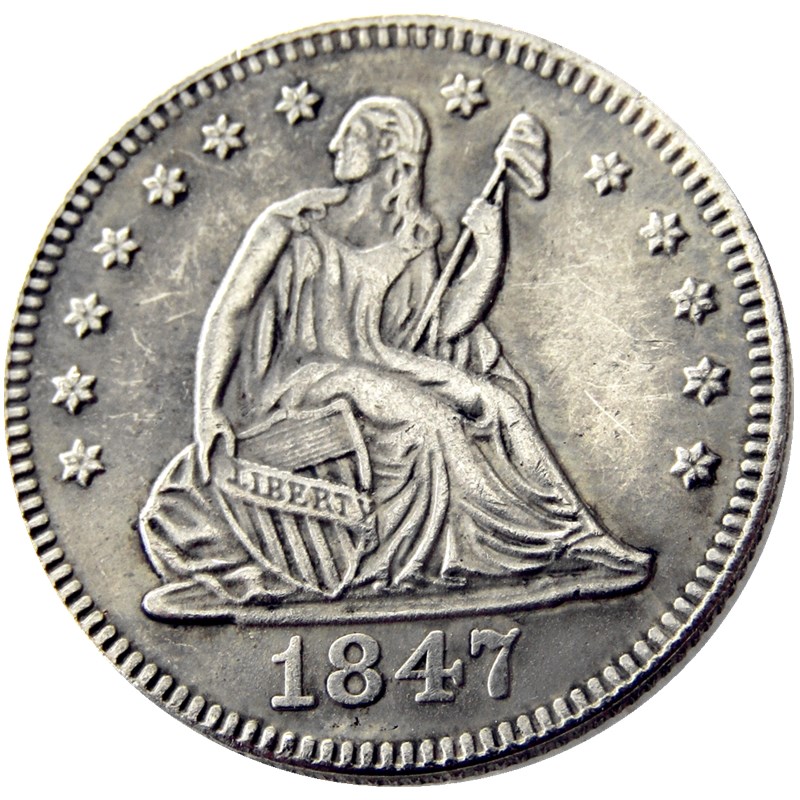 

US Coins US 1847-P-O Seated Liberty Quater Dollar Silver Plated Craft Copy Coin Brass Ornaments home decoration accessories