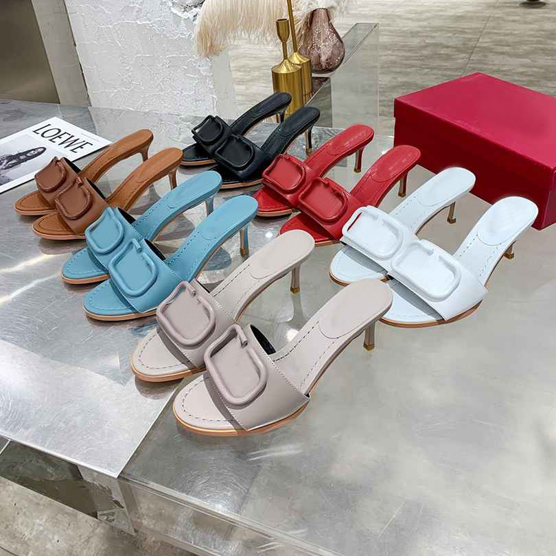 

2021 Women slippers designer letter 6.5cm high heel sandal woman show style designers slipper fashion sandals highs heeled slides with box, Black