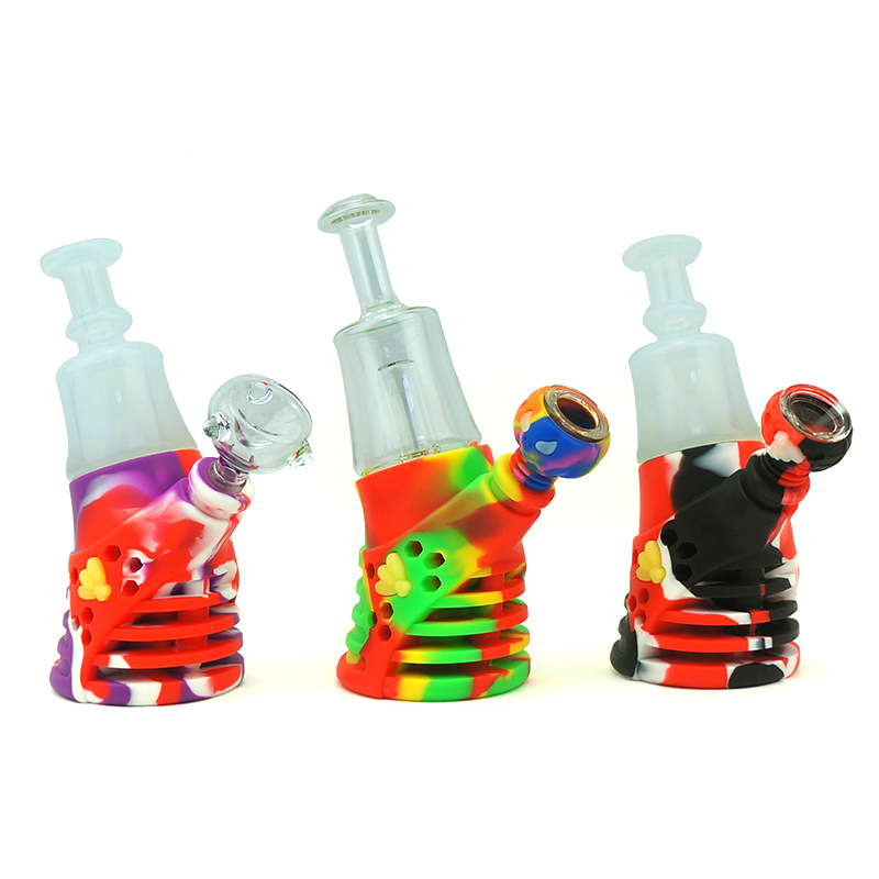 

New bee luminous silicone snuff hookahs multicolor smoking set water pipes