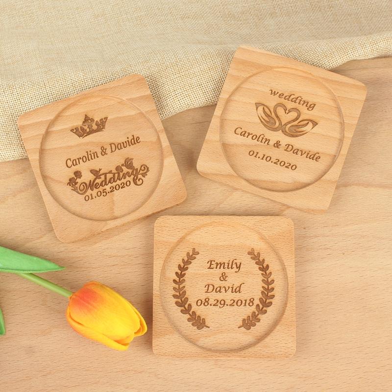

1 piece Personalized Name Date custom Engraved logo Wood Cup Mat Cork Wedding Souvenirs Guest baby shower Gift
