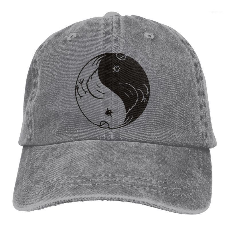 

Yin Yang Birds Washed Cotton Pure Color Light Board Men's Baseball Cap Stitching Dad Hat1, Black