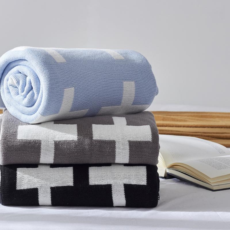 

Ins New Brand Cotton Thick Large Black White Cross Knitted Plaids Blanket Children School Bedding blankets Baby Swaddle 4 Colors