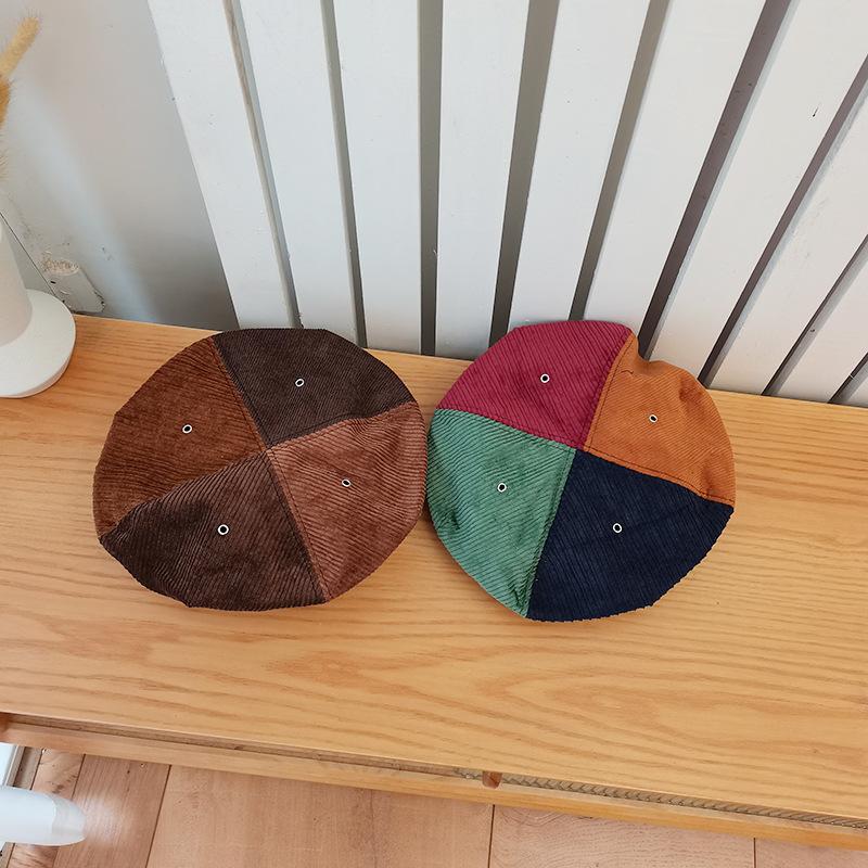 

Artist Stitching Corduroy Berets Hat Winter Women's Y2K Aesthetics Girl Unique Hat Without Brim Warm Street Accessories, Brown