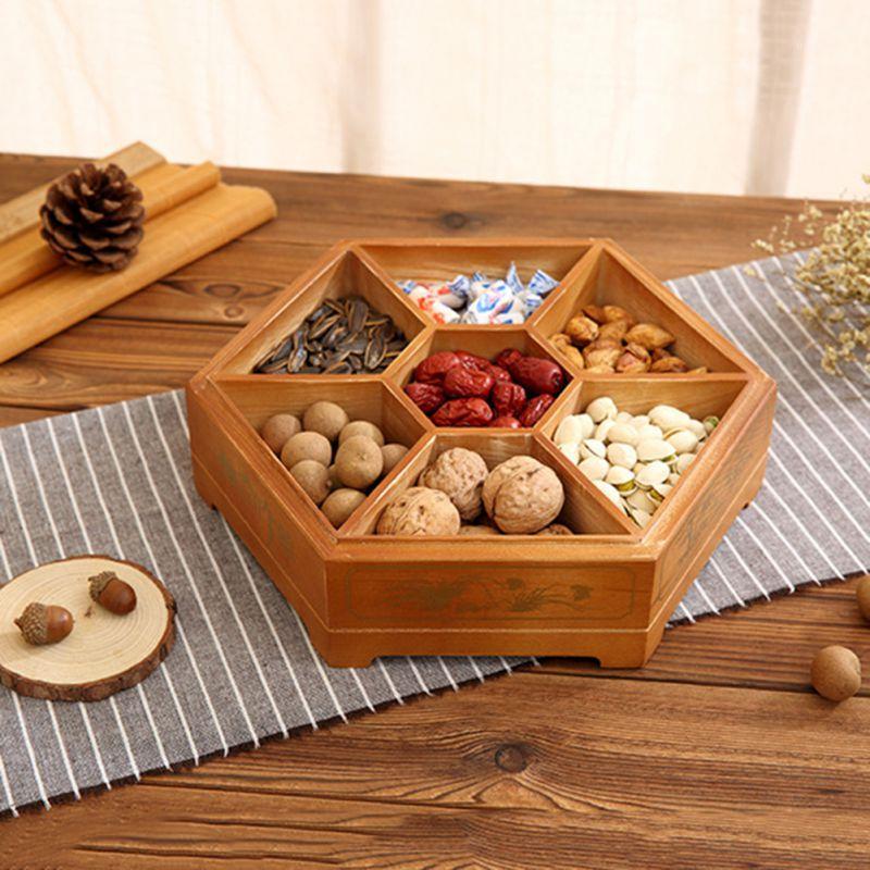 

Storage Wooden Candy Box Dispenser With Lid Nut Dried Fruit Server Display Plate Tray Home Party Wedding Decor1
