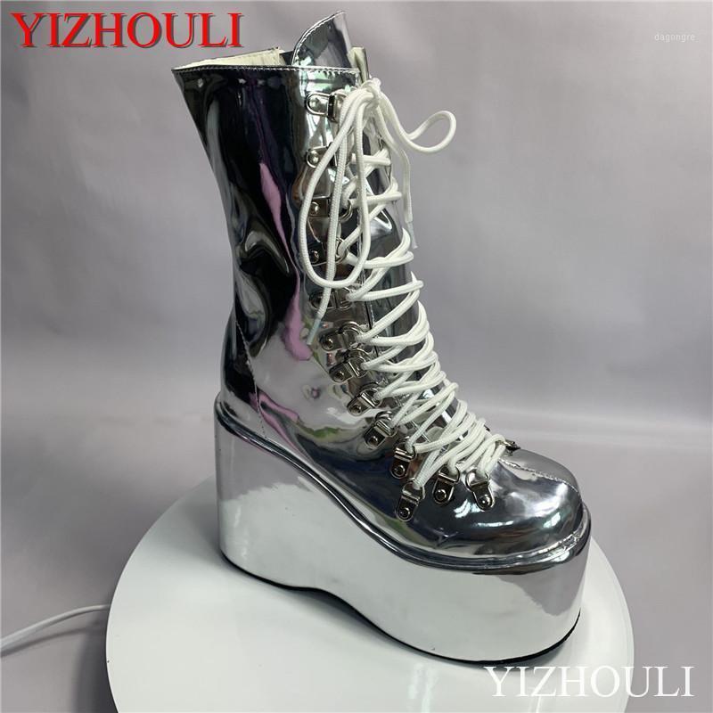 

Lady, gradient ankle boots, shiny 12.5cm heels, platform shoes with high heels and zipper ankle boots1, Black