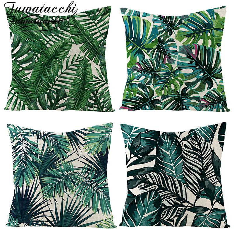 

Fuwatacchi Tropical Plant Linen 100% Cushion Cover Palm Leaves Throw Pillow Cover Green Nature Plant Pillowcases 45X45 Square, Pc09125
