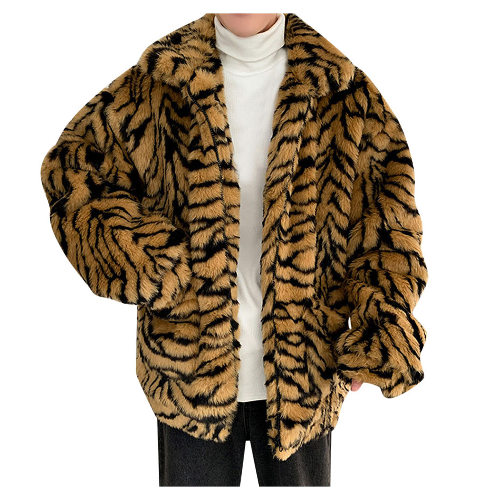 

Free Shipping Men Leopard Winter Warm Fashion Outdoor Woolen Faux-Fur' Coat Collar hombre, Khaki