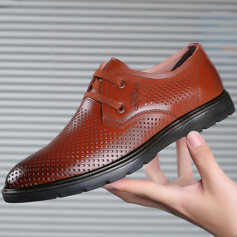 

Summer male leather sandals breathable sandals for Middle-aged mens Hollow out Business office shoes mens leather sandal 22931, Brown sandals